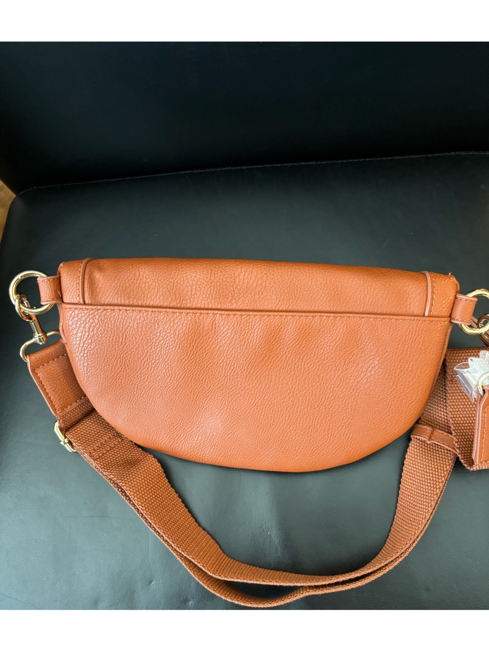 Universal Thread Brown Leather and Woven Cream Crossbody Belt Bag - Picture 2 of 7